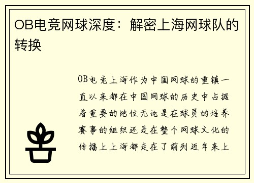 OB电竞网球深度：解密上海网球队的转换