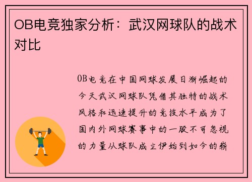 OB电竞独家分析：武汉网球队的战术对比