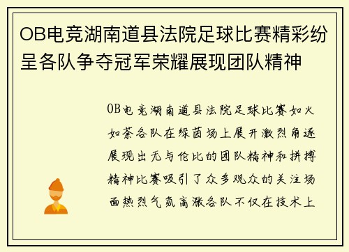 OB电竞湖南道县法院足球比赛精彩纷呈各队争夺冠军荣耀展现团队精神